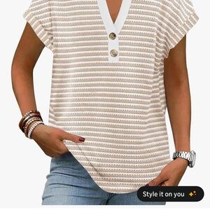 Casual Beige Striped V-Neck Blouse